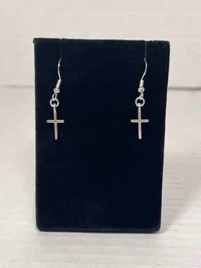 Mini Silver Cross Dangle Earrings